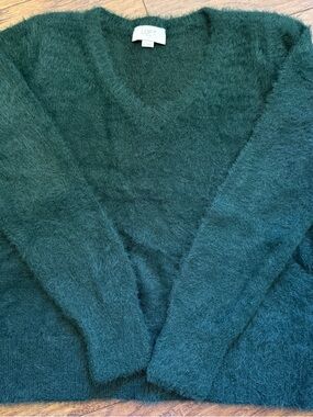LOFT Green Fuzzy V-Neck Sweater Size S